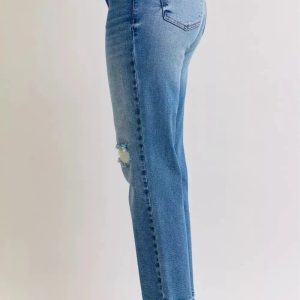 Judy Blue Full Size Mid Rise Bf Patch & Repair Destroy Release Hem Jeans Plus Size - Image 6