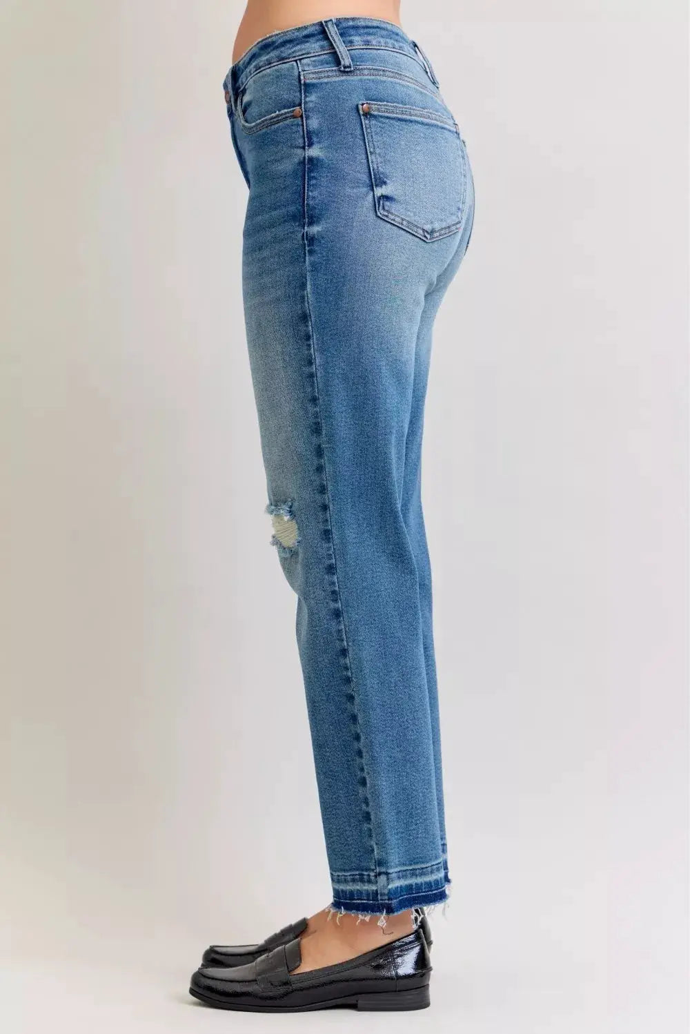 Judy Blue Full Size Mid Rise Bf Patch & Repair Destroy Release Hem Jeans Plus Size - Image 6