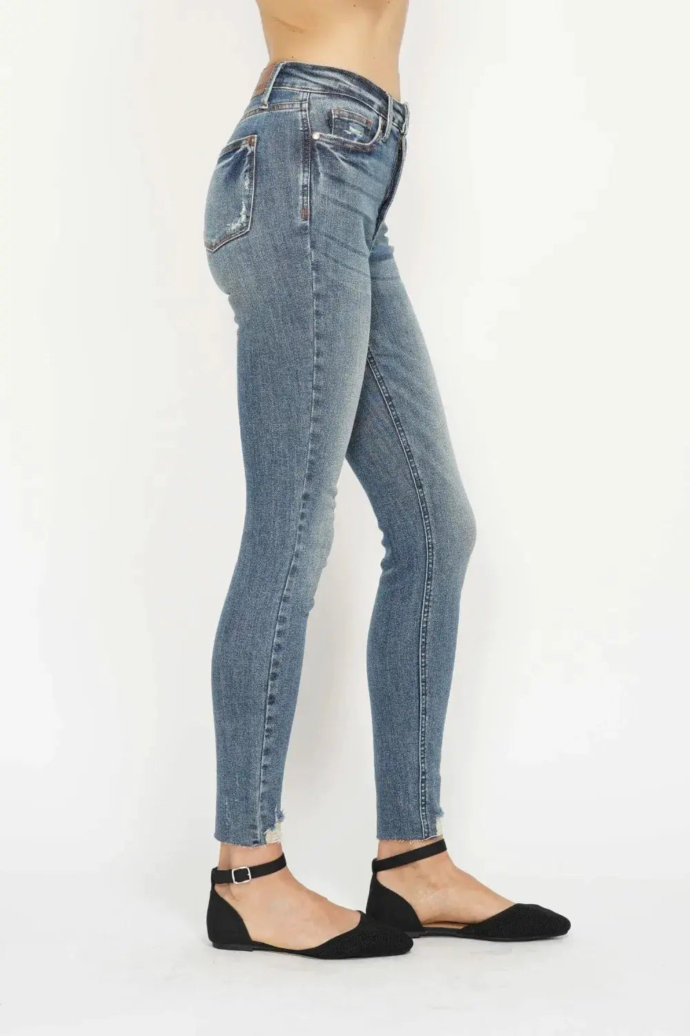 Judy Blue Full Size Tummy Control Vintage Wash Hem Destroy Skinny Jeans - Image 5