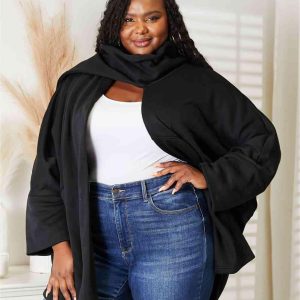 HEYSON Full Size Open Front Cardigan with Scarf Design - Image 14