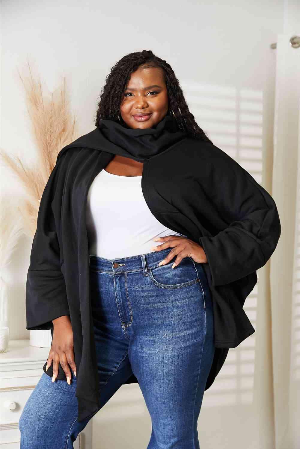 HEYSON Full Size Open Front Cardigan with Scarf Design - Image 14