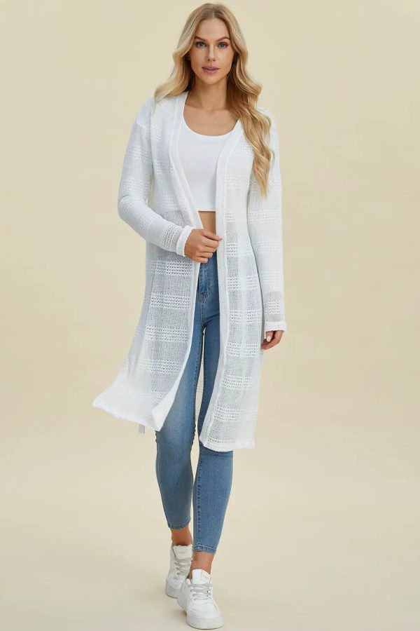 Double Take Full Size Open Front Longline Cardigan