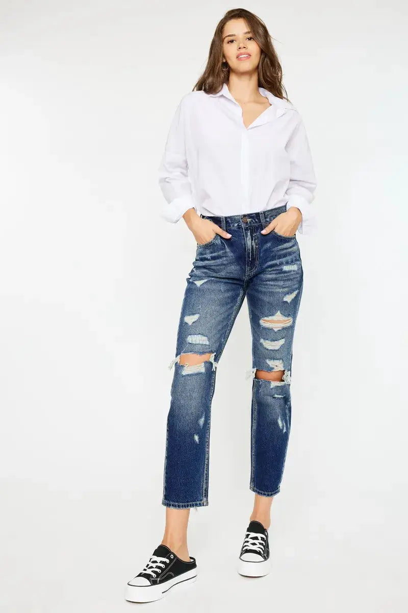 Kancan High Rise Distressed Mom Fit Jeans - Image 6