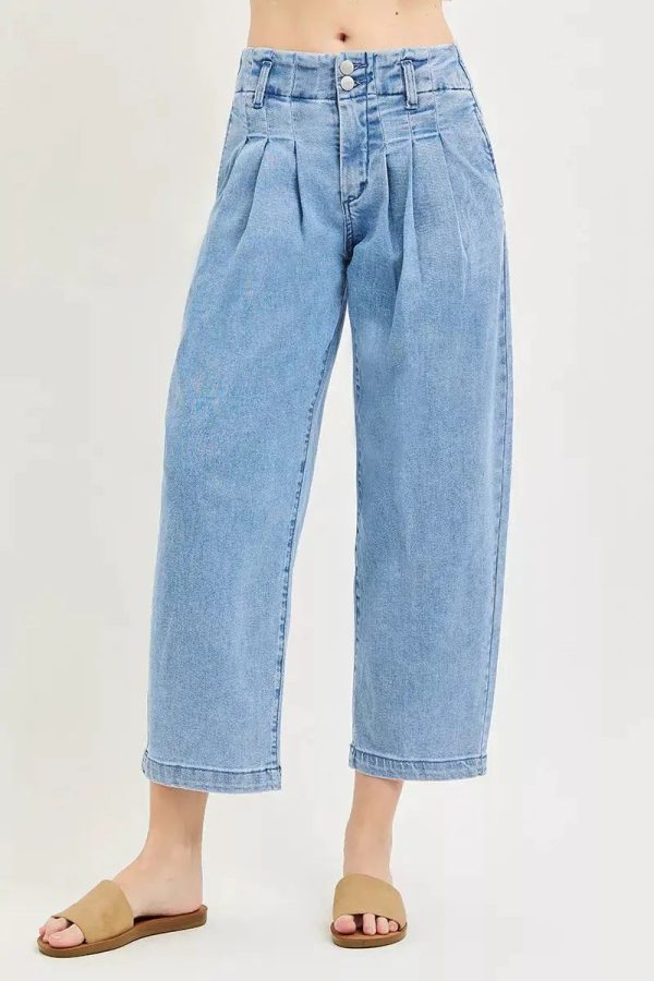 RISEN Slouchy Crop Barrel Pleated Jeans
