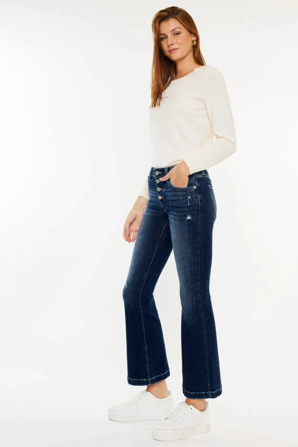 Kancan Mid Rise Button Fly Flare Jeans - Image 3