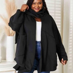 HEYSON Full Size Open Front Cardigan with Scarf Design - Image 10