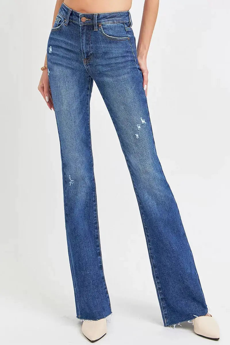 RISEN Full Size Distressed Mid Rise Flare Jeans Plus Size - Image 3
