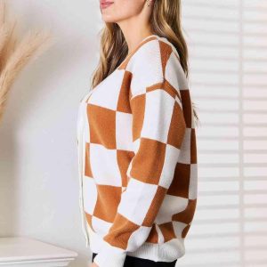Double Take Button-Up V-Neck Dropped Shoulder Cardigan - Image 4