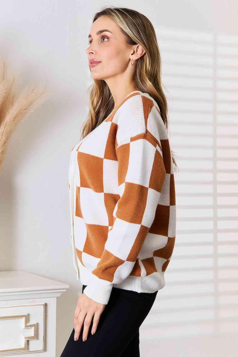 Double Take Button-Up V-Neck Dropped Shoulder Cardigan - Image 4
