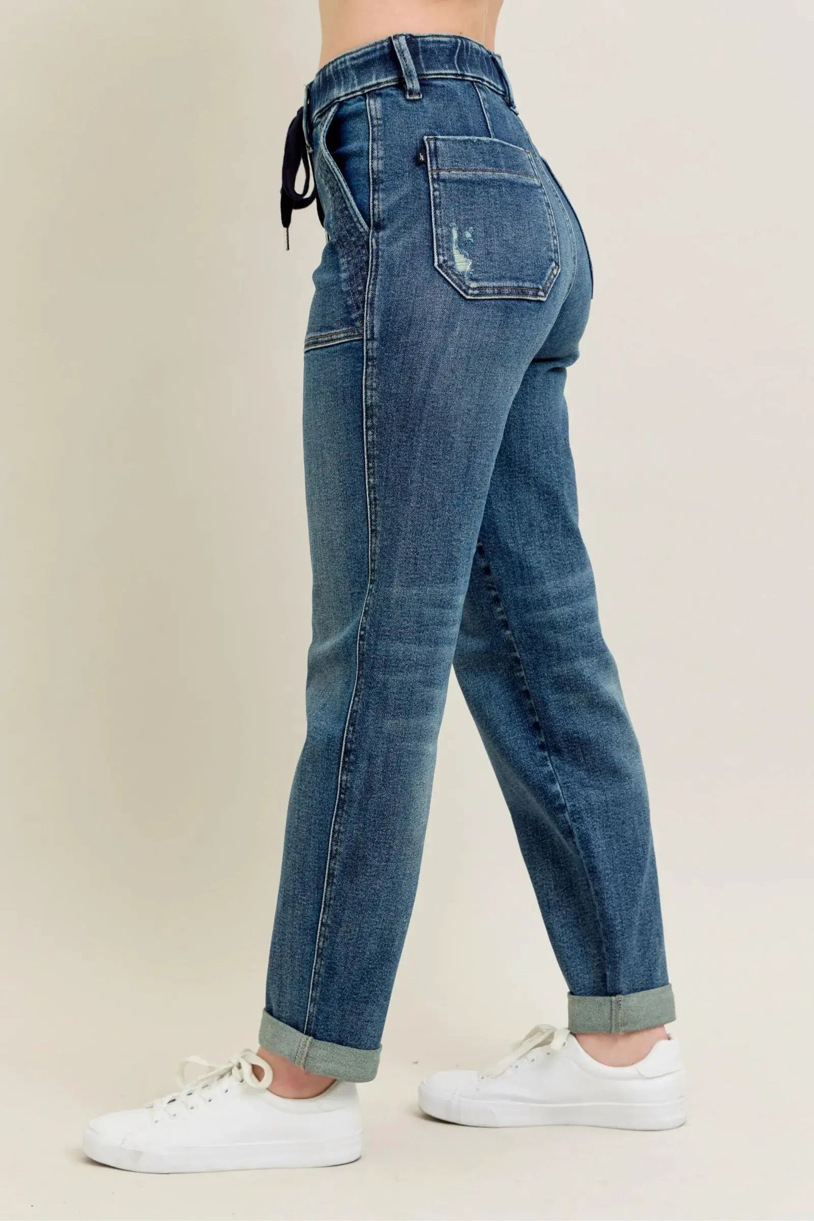 Judy Blue Full Size HW Vintage Wash Jeans w/ Drawstring Plus Size - Image 3