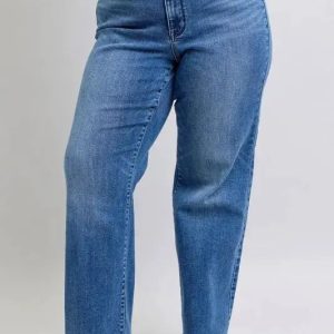 Judy Blue Full Size High Waist V-Front Vintage Wash Straight Jeans Plus Size - Image 11