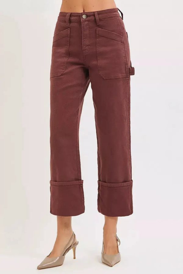 RISEN Full Size High Rise Wide Straight Cuffed Patch Jeans Plus Size