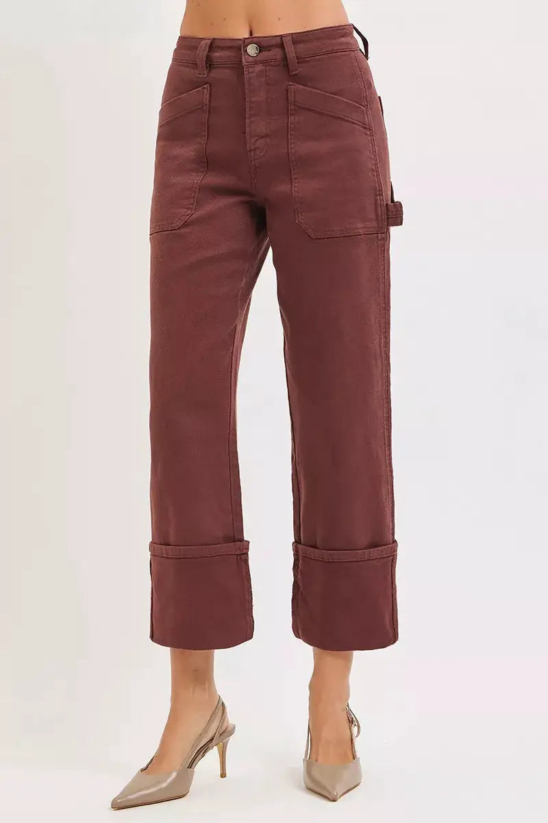 RISEN Full Size High Rise Wide Straight Cuffed Patch Jeans Plus Size - Image 2
