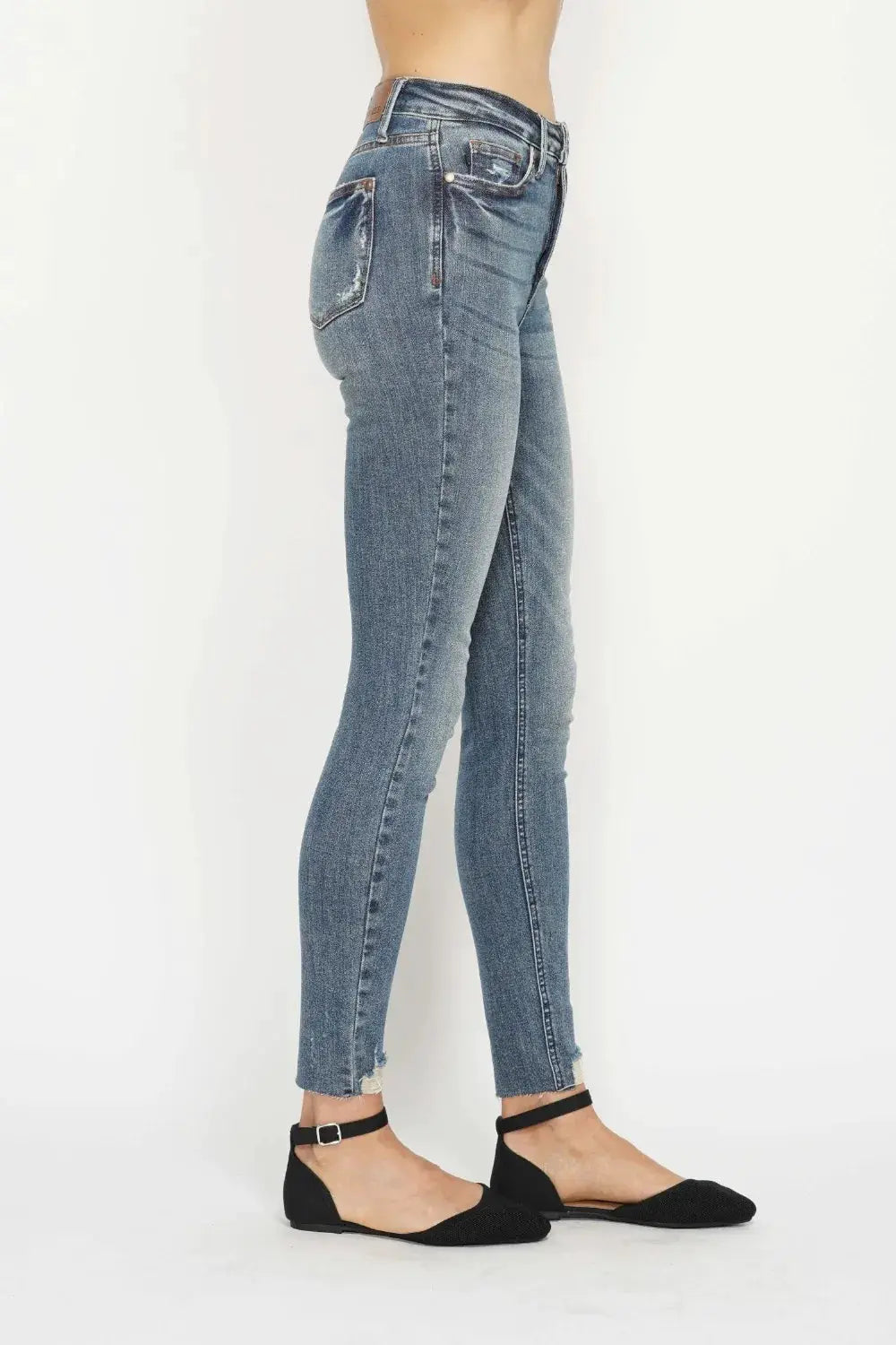 Judy Blue Full Size Tummy Control Vintage Wash Hem Destroy Skinny Jeans - Image 4