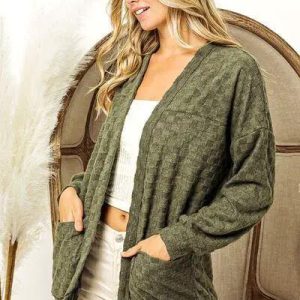 BiBi Checkered Long Sleeve Open Front Cardigan - Image 7