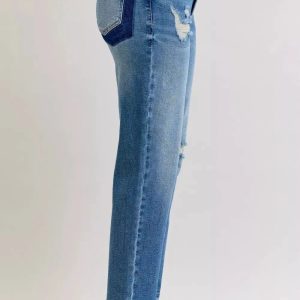 Judy Blue Full Size Mid Rise Bf Patch & Repair Destroy Release Hem Jeans Plus Size - Image 3