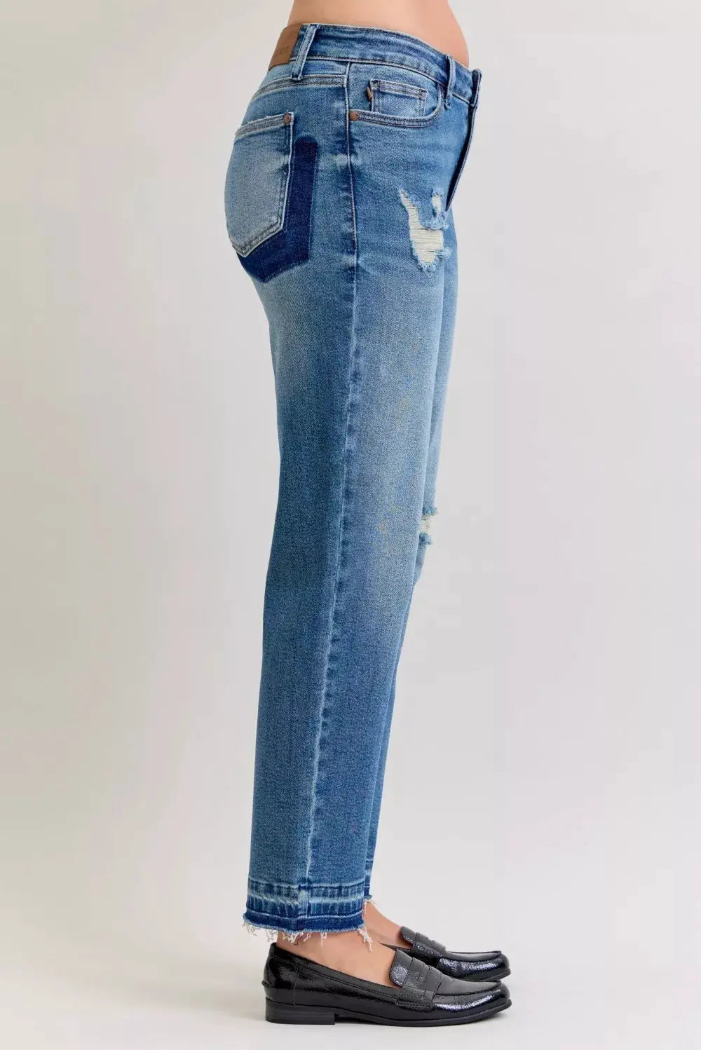 Judy Blue Full Size Mid Rise Bf Patch & Repair Destroy Release Hem Jeans Plus Size - Image 3