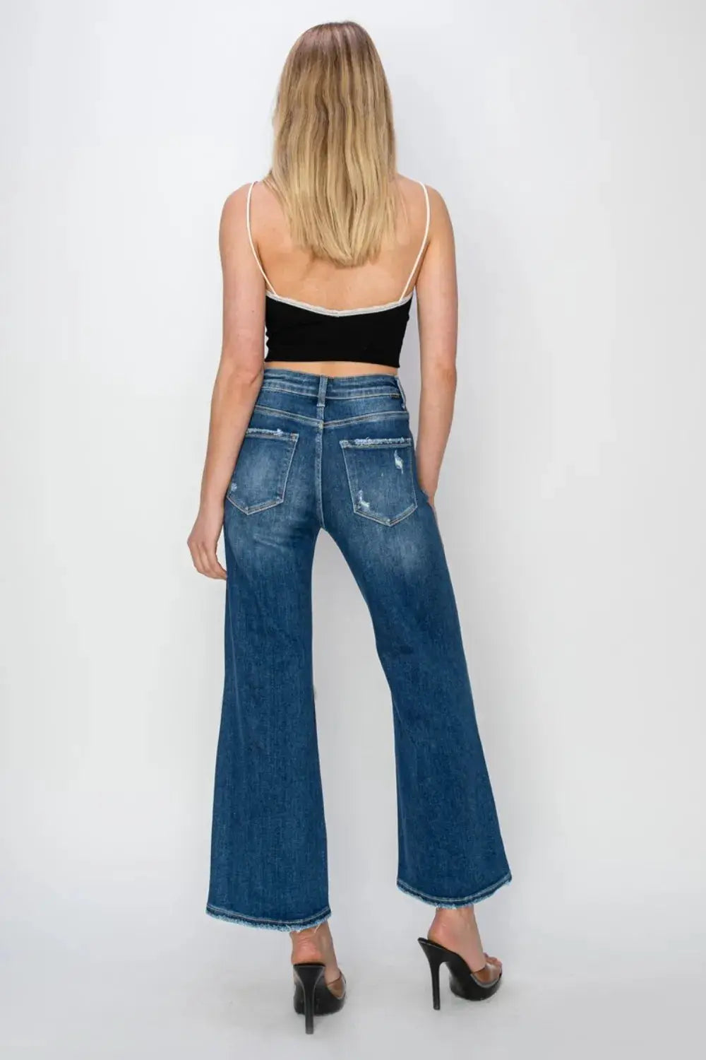 Risen Full Size High Rise Patch Detailed Wide Leg Crop Jeans - Image 7