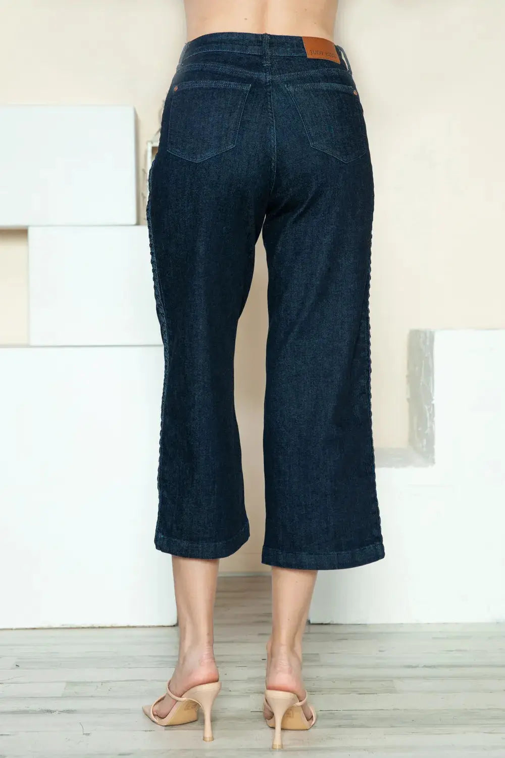 Judy Blue Full Size Side Seam Braid Detail Crop Wide Leg Jeans - Image 3