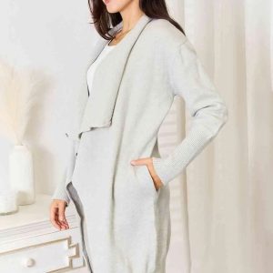 Double Take Open Front Duster Cardigan with Pockets - Image 3