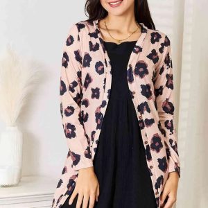 Double Take Printed Button Front Longline Cardigan - Image 1