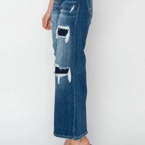 Risen Full Size High Rise Patch Detailed Wide Leg Crop Jeans - Image 3