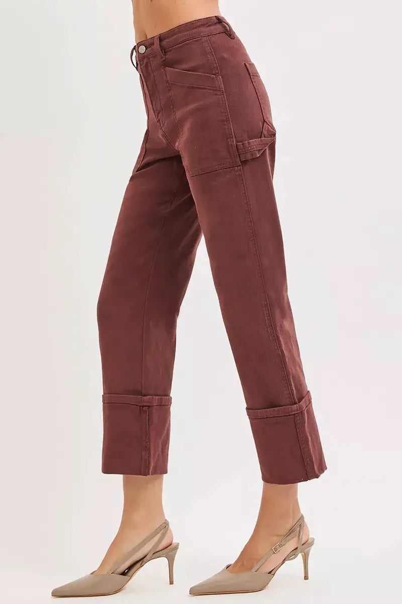 RISEN Full Size High Rise Wide Straight Cuffed Patch Jeans Plus Size - Image 4