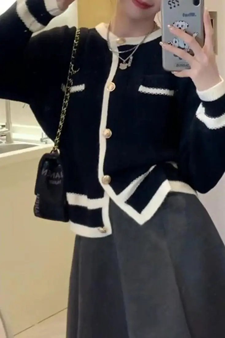 Black White Designer Inspired Botton Sweater Cardigan Jacket - Image 1
