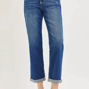 RISEN Slouchy Cropped Boyfriend Jeans with Cuffed Hem - Image 3