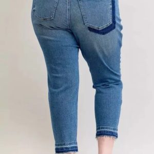 Judy Blue Full Size Mid Rise Bf Patch & Repair Destroy Release Hem Jeans Plus Size - Image 11