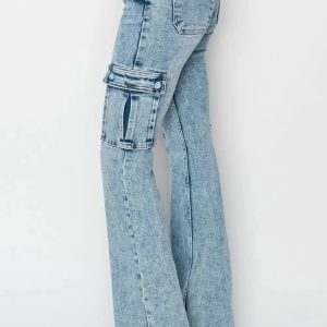 RISEN Full Size High Rise Cargo Flare Jeans - Image 3