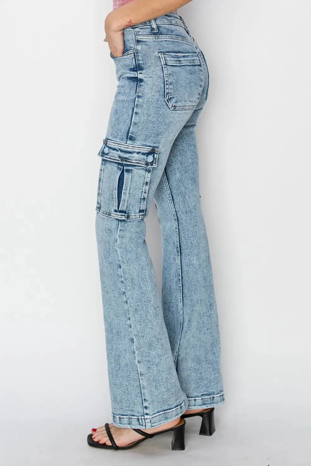 RISEN Full Size High Rise Cargo Flare Jeans - Image 3