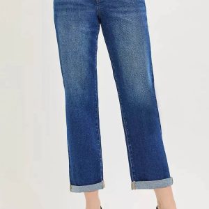 RISEN Slouchy Cropped Boyfriend Jeans with Cuffed Hem - Image 2
