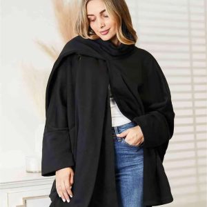 HEYSON Full Size Open Front Cardigan with Scarf Design - Image 1