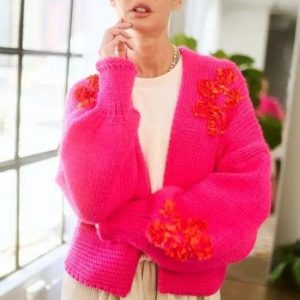 Davi & Dani Floral Applique Open Front Drop Shoulder Cardigan - Image 1
