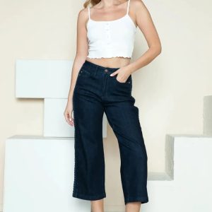 Judy Blue Full Size Side Seam Braid Detail Crop Wide Leg Jeans - Image 9