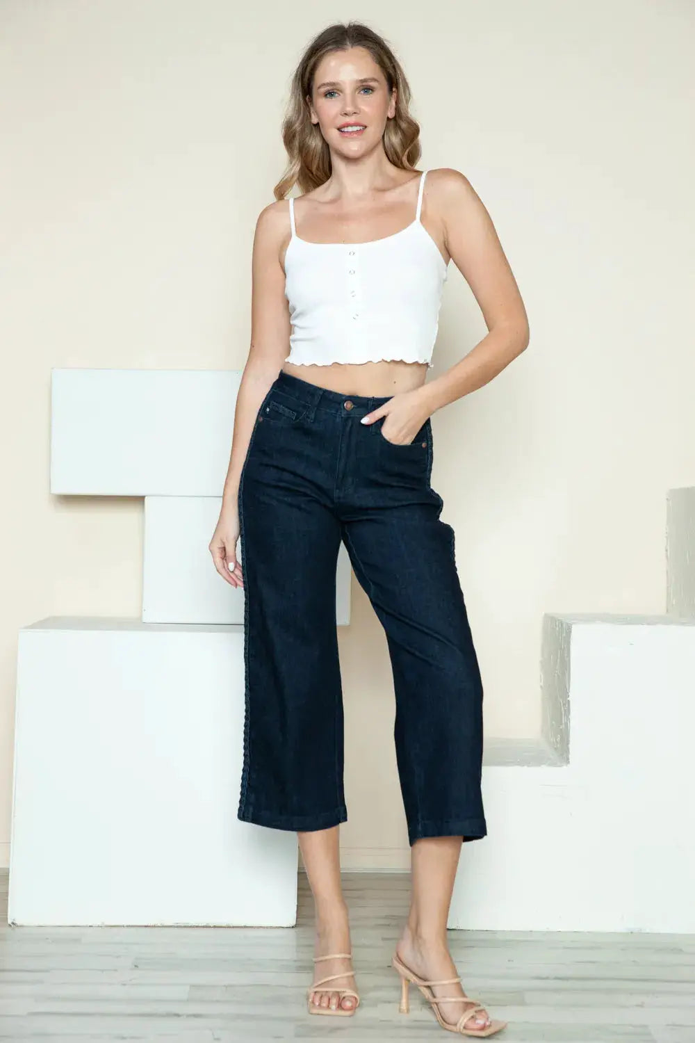 Judy Blue Full Size Side Seam Braid Detail Crop Wide Leg Jeans - Image 9