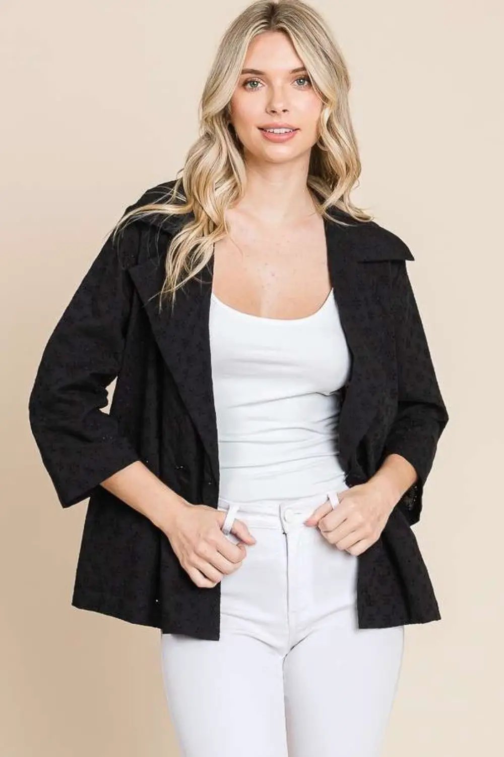 Culture Code Double Breasted Eyelet Jacket with Pockets - Image 1