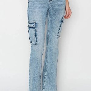 RISEN Full Size High Rise Cargo Flare Jeans - Image 5