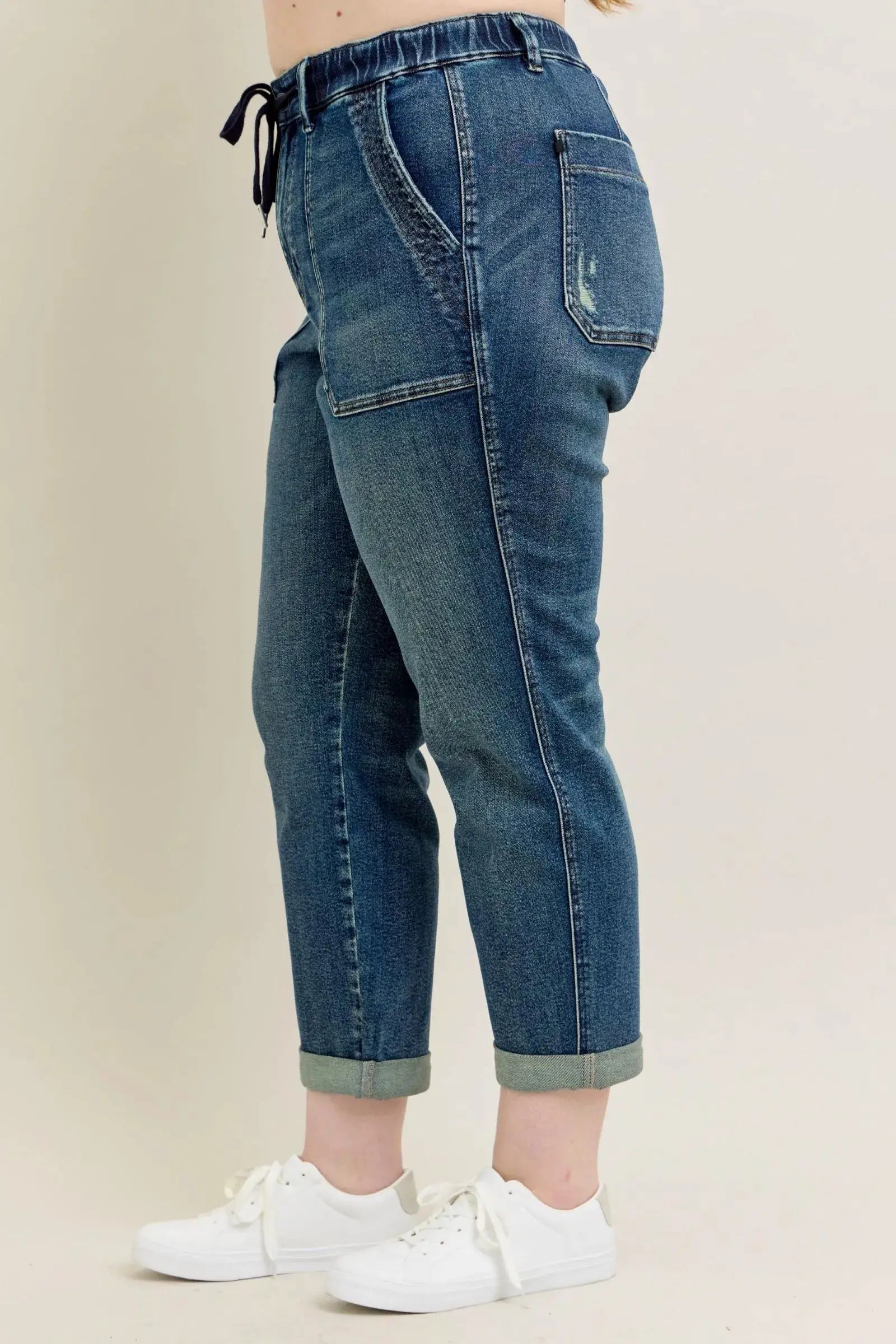 Judy Blue Full Size HW Vintage Wash Jeans w/ Drawstring Plus Size - Image 6