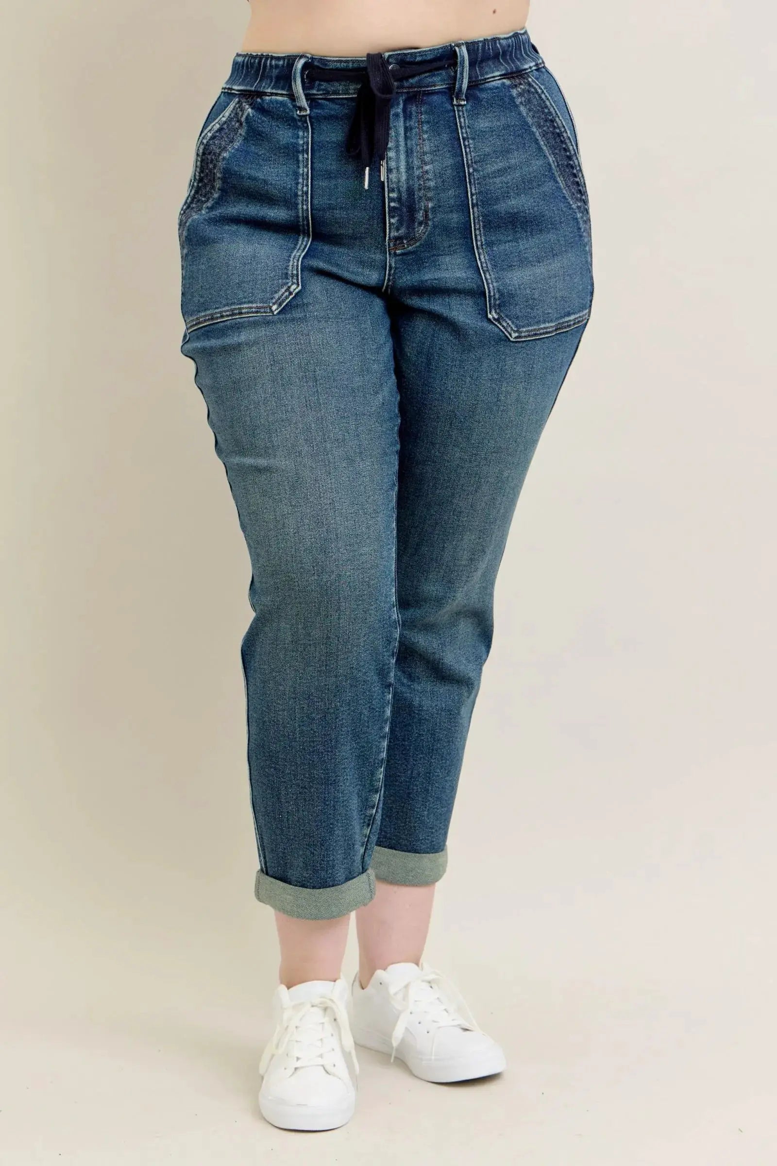 Judy Blue Full Size HW Vintage Wash Jeans w/ Drawstring Plus Size - Image 5