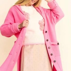 Davi & Dani Side Slit Button Up Hooded Cardigan - Image 4