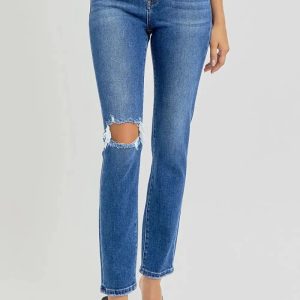 RISEN Full Size High Rise Ankle Skinny Knee Distressed Jeans - Image 1