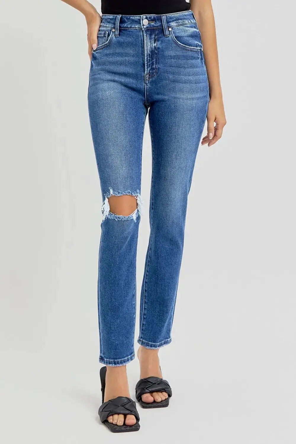 RISEN Full Size High Rise Ankle Skinny Knee Distressed Jeans - Image 1