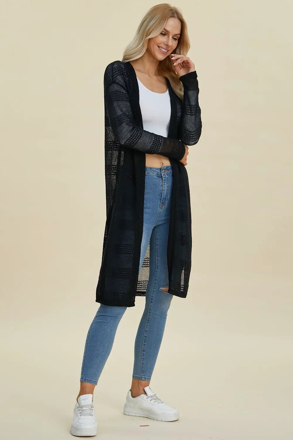 Double Take Full Size Open Front Longline Cardigan - Image 33