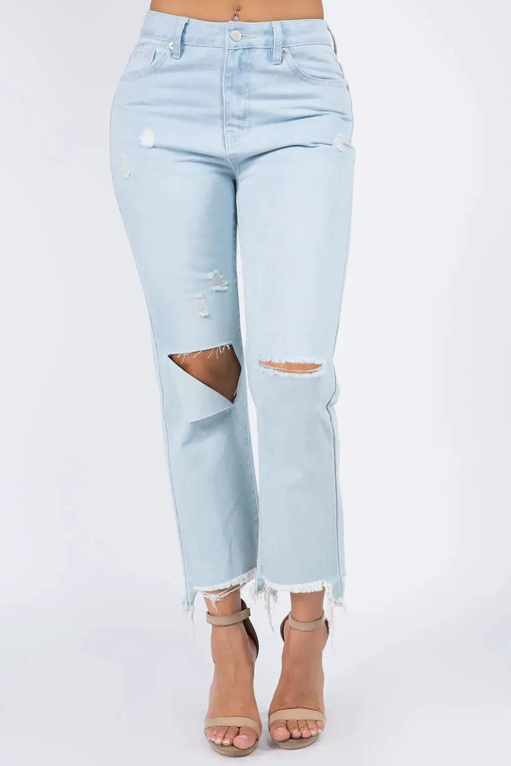 American Bazi High Waist Distressed Raw Hem Jeans - Image 1