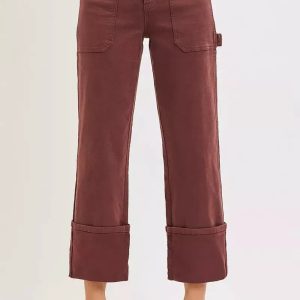 RISEN Full Size High Rise Wide Straight Cuffed Patch Jeans Plus Size - Image 1