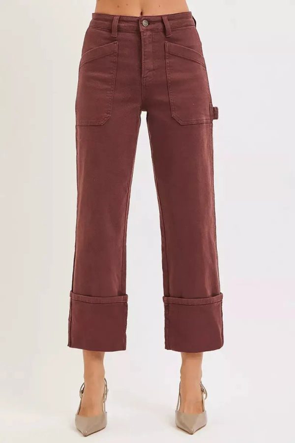 RISEN Full Size High Rise Wide Straight Cuffed Patch Jeans Plus Size