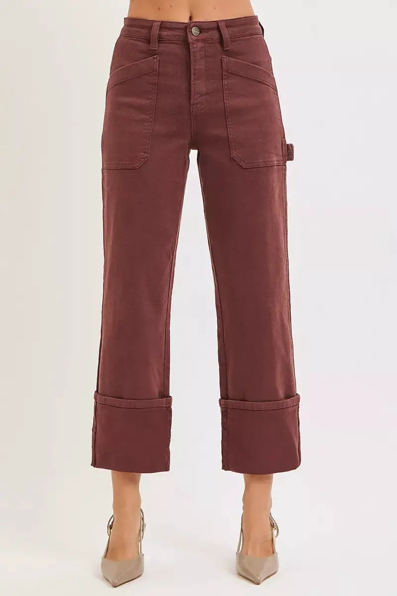 RISEN Full Size High Rise Wide Straight Cuffed Patch Jeans Plus Size - Image 1