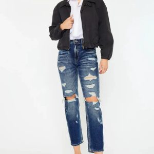 Kancan High Rise Distressed Mom Fit Jeans - Image 1